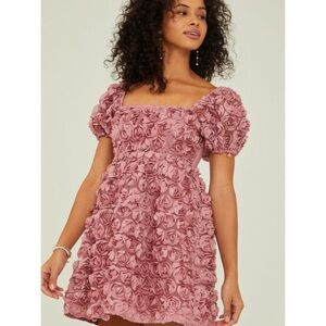 Altar’d State Krystal rosette textured floral mini dress sz S
